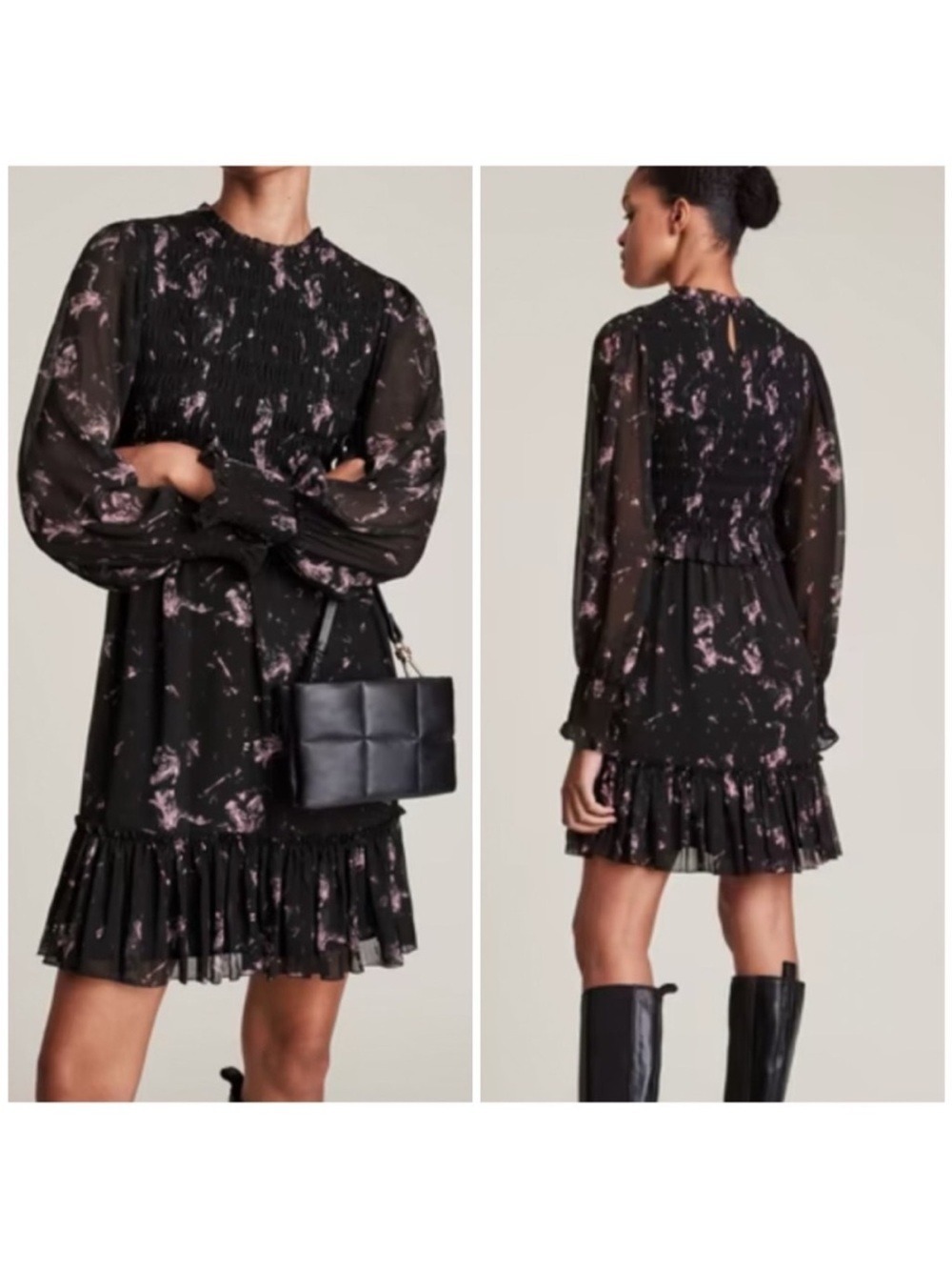 All Saints Ayla Vimur Smocked Mini Dress
